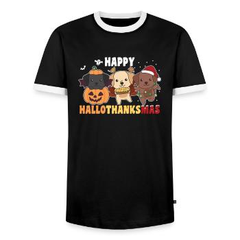 Happy Hallothanksmas Labrador Weihnachten - Männer Kontrast-T-Shirt - Schwarz/Weiß - Vorne - AI Model Female 172 light (172cm) & AI Model Male 178 light (178cm)