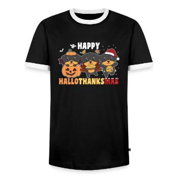 Happy Hallothanksmas Rottweiler Weihnachten - Männer Kontrast-T-Shirt - Schwarz/Weiß - Vorne - AI Model Female 172 light (172cm) & AI Model Male 178 light (178cm)