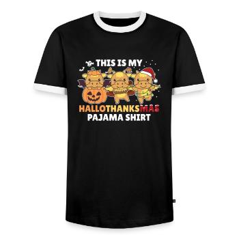 Hallothanksmas Pajama Shirt Drache Weihnachtstier - Männer Kontrast-T-Shirt - Schwarz/Weiß - Vorne - AI Model Female 172 light (172cm) & AI Model Male 178 light (178cm)