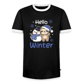 Sloth Hello Winter Snowman Snow Christmas - Men's Ringer Shirt - black/white - Front - AI Model Female 172 light (172cm) & AI Model Male 178 light (178cm)
