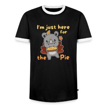 thanksgiving day outfits turkey rhino with pie - Men's Ringer Shirt - black/white - Front - AI Model Female 172 light (172cm) & AI Model Male 178 light (178cm)