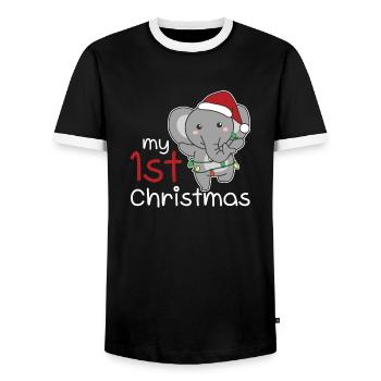Elephant Christmas Elephant my 1st Christmas - Men's Ringer Shirt - black/white - Front - AI Model Female 172 light (172cm) & AI Model Male 178 light (178cm)