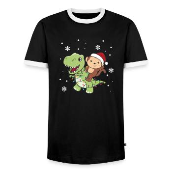 Monkey Trex Noël Neige Hiver Animaux - T-shirt contrasté Homme - noir/blanc - Devant - AI Model Female 172 light (172cm) & AI Model Male 178 light (178cm)