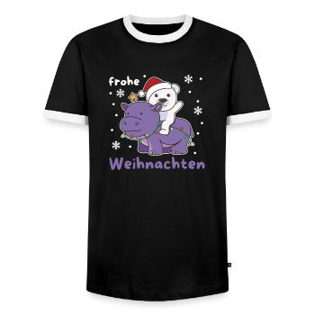 Weihnachts Hippo Eisbär frohe Weihnachten Hippo - Männer Kontrast-T-Shirt - Schwarz/Weiß - Vorne - AI Model Female 172 light (172cm) & AI Model Male 178 light (178cm)