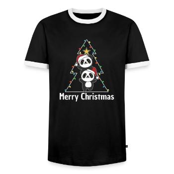 Panda Arbre de Noël Animaux de Noël Pandas - T-shirt contrasté Homme - noir/blanc - Devant - AI Model Female 172 light (172cm) & AI Model Male 178 light (178cm)