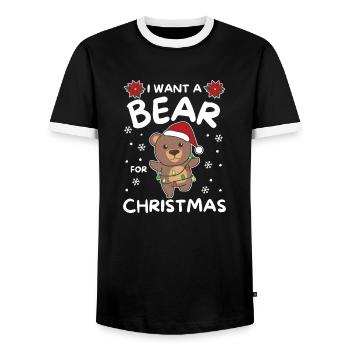I want a bear for Christmas cute bears - Men's Ringer Shirt - black/white - Front - AI Model Female 172 light (172cm) & AI Model Male 178 light (178cm)