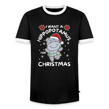I want a hippo for Christmas cute hippos - Men's Ringer Shirt - black/white - Front - AI Model Female 172 light (172cm) & AI Model Male 178 light (178cm)