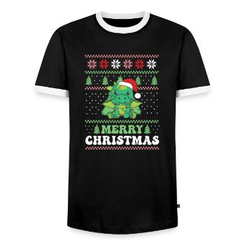 Merry Christmas retro ugly christmas dragon - Men's Ringer Shirt - black/white - Front - AI Model Female 172 light (172cm) & AI Model Male 178 light (178cm)