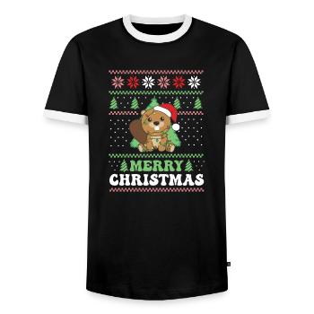 Merry Christmas retro ugly christmas Biber - Männer Kontrast-T-Shirt - Schwarz/Weiß - Vorne - AI Model Female 172 light (172cm) & AI Model Male 178 light (178cm)