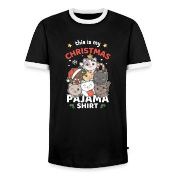 Cat Noël Chemise Pyjama Joyeux Noël - T-shirt contrasté Homme - noir/blanc - Devant - AI Model Female 172 light (172cm) & AI Model Male 178 light (178cm)