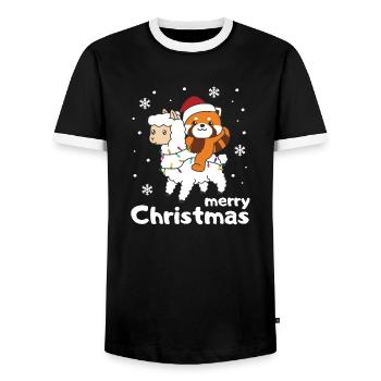 Red Panda Lama Weihnachten Schnee Winter Tiere - Männer Kontrast-T-Shirt - Schwarz/Weiß - Vorne - AI Model Female 172 light (172cm) & AI Model Male 178 light (178cm)