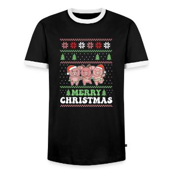 Merry Christmas retro ugly christmas Schwein - Männer Kontrast-T-Shirt - Schwarz/Weiß - Vorne - AI Model Female 172 light (172cm) & AI Model Male 178 light (178cm)