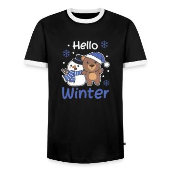 Bear Hello Winter Snowman Snow Christmas - Men's Ringer Shirt - black/white - Front - AI Model Female 172 light (172cm) & AI Model Male 178 light (178cm)