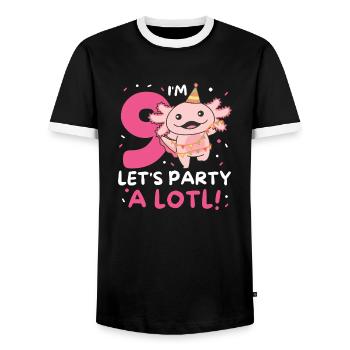9ème anniversaire Axolotl neuf ans doux Axolotls - T-shirt contrasté Homme - noir/blanc - Devant - AI Model Female 172 light (172cm) & AI Model Male 178 light (178cm)