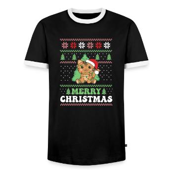 Merry Christmas retro ugly christmas Katze - Männer Kontrast-T-Shirt - Schwarz/Weiß - Vorne - AI Model Female 172 light (172cm) & AI Model Male 178 light (178cm)
