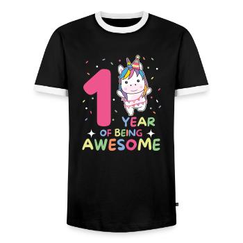 Unicorn for 1st birthday for children one year old - Men's Ringer Shirt - black/white - Front - AI Model Female 172 light (172cm) & AI Model Male 178 light (178cm)