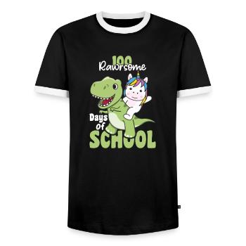 100 rawrsome days of school Unicorn Trex 100 Days - Men's Ringer Shirt - black/white - Front - AI Model Female 172 light (172cm) & AI Model Male 178 light (178cm)