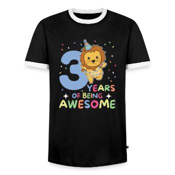 Lion for 3rd birthday Children three years old - Men's Ringer Shirt - black/white - Front - AI Model Female 172 light (172cm) & AI Model Male 178 light (178cm)