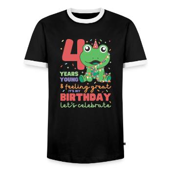 Grenouille pour 4ème anniversaire Enfants de quatre ans - T-shirt contrasté Homme - noir/blanc - Devant - AI Model Female 172 light (172cm) & AI Model Male 178 light (178cm)
