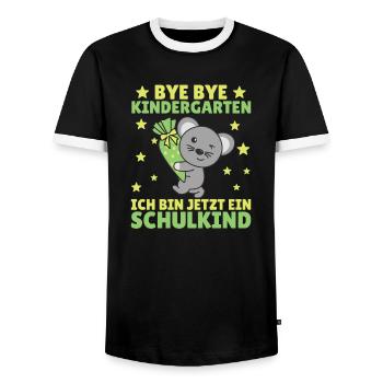 bye bye Kindergarten ich bin jetzt ein Schulkind - Männer Kontrast-T-Shirt - Schwarz/Weiß - Vorne - AI Model Female 172 light (172cm) & AI Model Male 178 light (178cm)