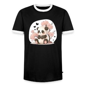 Panda cute animals for kids Kawaii pandas bears - Men's Ringer Shirt - black/white - Front - AI Model Female 172 light (172cm) & AI Model Male 178 light (178cm)