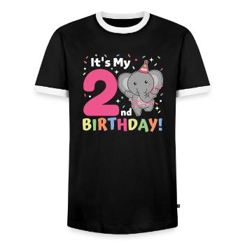 Elefant zum 2. Geburtstag Kinder zwei Jahre alt - Männer Kontrast-T-Shirt - Schwarz/Weiß - Vorne - AI Model Female 172 light (172cm) & AI Model Male 178 light (178cm)