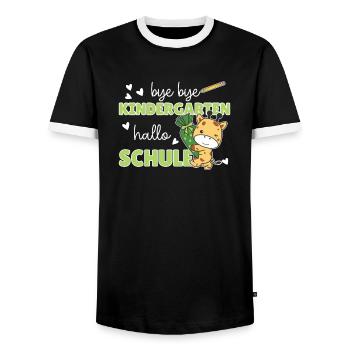 bye bye Kindergarten hallo Schule Giraffe - Männer Kontrast-T-Shirt - Schwarz/Weiß - Vorne - AI Model Female 172 light (172cm) & AI Model Male 178 light (178cm)