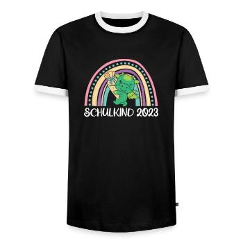 Schulkind 2023 Einschulung Drache Schule - Männer Kontrast-T-Shirt - Schwarz/Weiß - Vorne - AI Model Female 172 light (172cm) & AI Model Male 178 light (178cm)