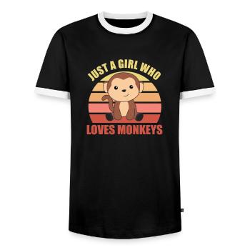 Juste une fille qui aime les singes - singe mignon - T-shirt contrasté Homme - noir/blanc - Devant - AI Model Female 172 light (172cm) & AI Model Male 178 light (178cm)