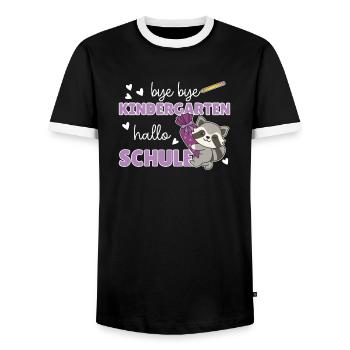 bye bye Kindergarten hallo Schule Waschbär - Männer Kontrast-T-Shirt - Schwarz/Weiß - Vorne - AI Model Female 172 light (172cm) & AI Model Male 178 light (178cm)