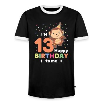 Affe zum 13. Geburtstag für Kinder dreizehn Jahre - Männer Kontrast-T-Shirt - Schwarz/Weiß - Vorne - AI Model Female 172 light (172cm) & AI Model Male 178 light (178cm)