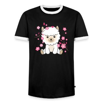 Alpaga animaux mignons pour enfants Kawaii - T-shirt contrasté Homme - noir/blanc - Devant - AI Model Female 172 light (172cm) & AI Model Male 178 light (178cm)