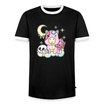 Kawaii Gothic Capybara Pastel Gothic Goth - Men's Ringer Shirt - black/white - Front - AI Model Female 172 light (172cm) & AI Model Male 178 light (178cm)