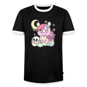 Kawaii Gothic Rhinoceros Pastel Gothic Goth - Men's Ringer Shirt - black/white - Front - AI Model Female 172 light (172cm) & AI Model Male 178 light (178cm)