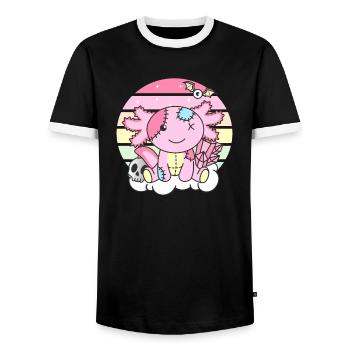 Kawaii Gothic Axolotl Pastel Gothic Goth - Men's Ringer Shirt - black/white - Front - AI Model Female 172 light (172cm) & AI Model Male 178 light (178cm)