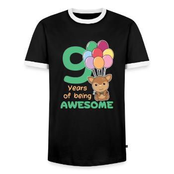 Reh zum 9. Geburtstag Kinder neun Jahre alt - Männer Kontrast-T-Shirt - Schwarz/Weiß - Vorne - AI Model Female 172 light (172cm) & AI Model Male 178 light (178cm)
