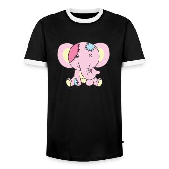 Kawaii Gothic Elephant Pastel Gothic Goth - Men's Ringer Shirt - black/white - Front - AI Model Female 172 light (172cm) & AI Model Male 178 light (178cm)