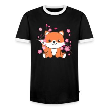 Fox cute animals for kids kawaii - Men's Ringer Shirt - black/white - Front - AI Model Female 172 light (172cm) & AI Model Male 178 light (178cm)