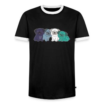 oriented aroace flag pride LGBTQ cute pug dogs - Men's Ringer Shirt - black/white - Front - AI Model Female 172 light (172cm) & AI Model Male 178 light (178cm)