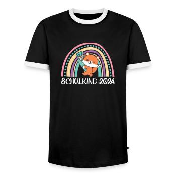 Schulkind 2024 Einschulung Fuchs Schule - Männer Kontrast-T-Shirt - Schwarz/Weiß - Vorne - AI Model Female 172 light (172cm) & AI Model Male 178 light (178cm)