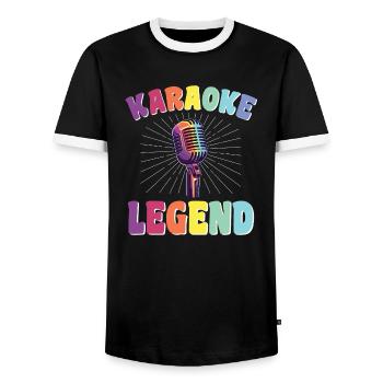 Un chanteur de karaoké dit une légende du karaoké rétro - T-shirt contrasté Homme - noir/blanc - Devant - AI Model Female 172 light (172cm) & AI Model Male 178 light (178cm)