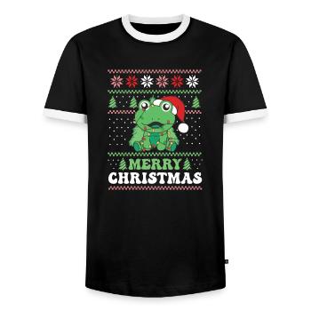 Joyeux Noël rétro moche grenouille de Noël - T-shirt contrasté Homme - noir/blanc - Devant - AI Model Female 172 light (172cm) & AI Model Male 178 light (178cm)