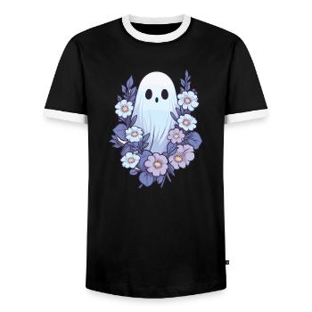 Halloween groovy Geist Hippie Blumen Vintage - Männer Kontrast-T-Shirt - Schwarz/Weiß - Vorne - AI Model Female 172 light (172cm) & AI Model Male 178 light (178cm)