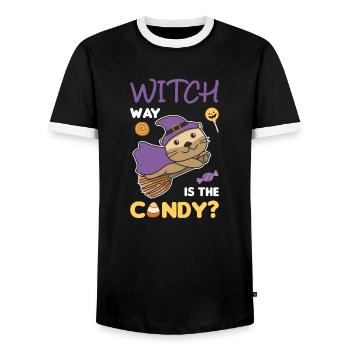 Otter Hexen Witch way is the candy Happy Halloween - Men's Ringer Shirt - black/white - Front - AI Model Female 172 light (172cm) & AI Model Male 178 light (178cm)