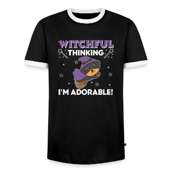 Rottweiler Halloween Witch Witches I'm Adorable - Men's Ringer Shirt - black/white - Front - AI Model Female 172 light (172cm) & AI Model Male 178 light (178cm)