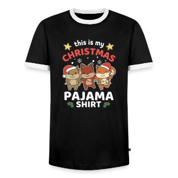 Christmas Squirrel Christmas Pajamas - Men's Ringer Shirt - black/white - Front - AI Model Female 172 light (172cm) & AI Model Male 178 light (178cm)