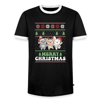Joyeux Noël rétro lapin de Noël laid - T-shirt contrasté Homme - noir/blanc - Devant - AI Model Female 172 light (172cm) & AI Model Male 178 light (178cm)