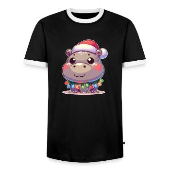 Weihnachtsmütze Weihnachten Lichterkette Hippo - Männer Kontrast-T-Shirt - Schwarz/Weiß - Vorne - AI Model Female 172 light (172cm) & AI Model Male 178 light (178cm)