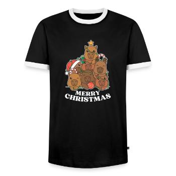 Frohe Weihnachten Capybara Heiligabend - Männer Kontrast-T-Shirt - Schwarz/Weiß - Vorne - AI Model Female 172 light (172cm) & AI Model Male 178 light (178cm)