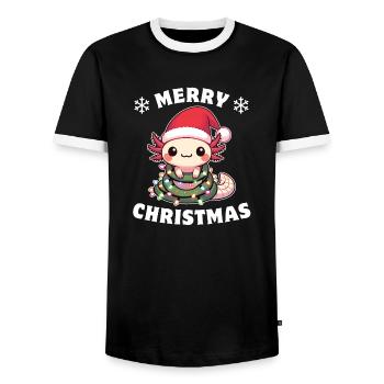 Weihnachtsmütze Weihnachten Lichterkette Axolotl - Männer Kontrast-T-Shirt - Schwarz/Weiß - Vorne - AI Model Female 172 light (172cm) & AI Model Male 178 light (178cm)